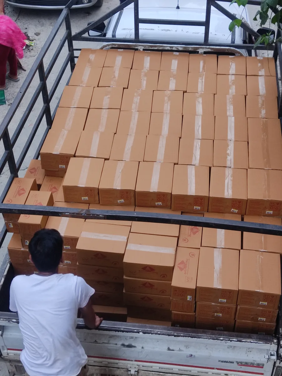 Cartons loaded for delivery